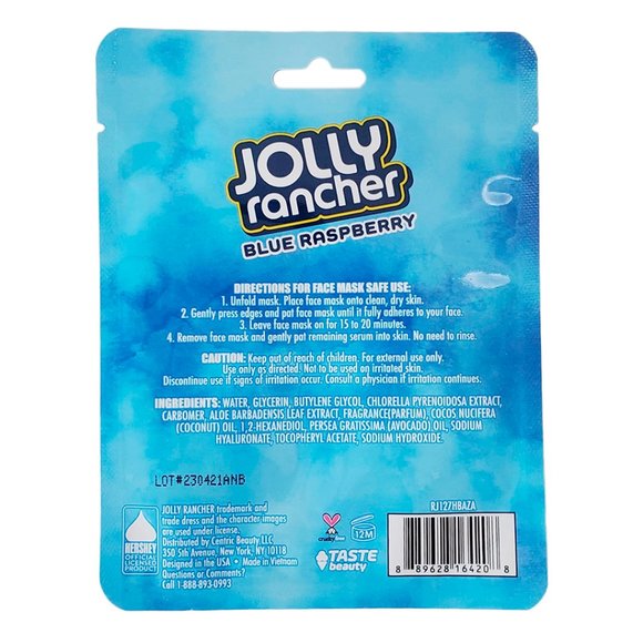 2 PACK NEW JOLLY RANCHER BLUE RASPBERRY SCENTED FACE FACIAL SHEET MASK 0.67 OZ - Picture 3 of 3
